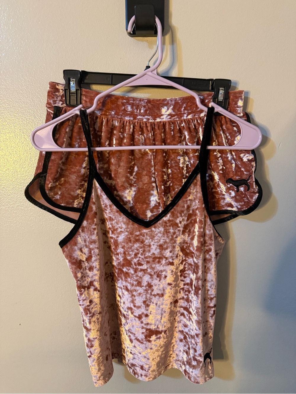 PINK Victoria's Secret Crushed Velvet Blush Cami & Shorts Set